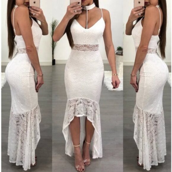 Lace Me Around Hi low Maxi Dress White - Picture 3 of 3